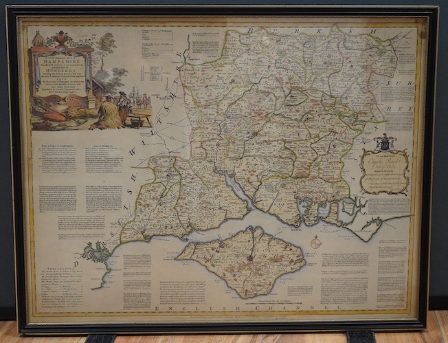 Thomas Kitchen (1718-1784), hand coloured engraved map 'A New Improved Map of Hampshire', 54 x 70cm. Condition - fair to good, discolouration throughout